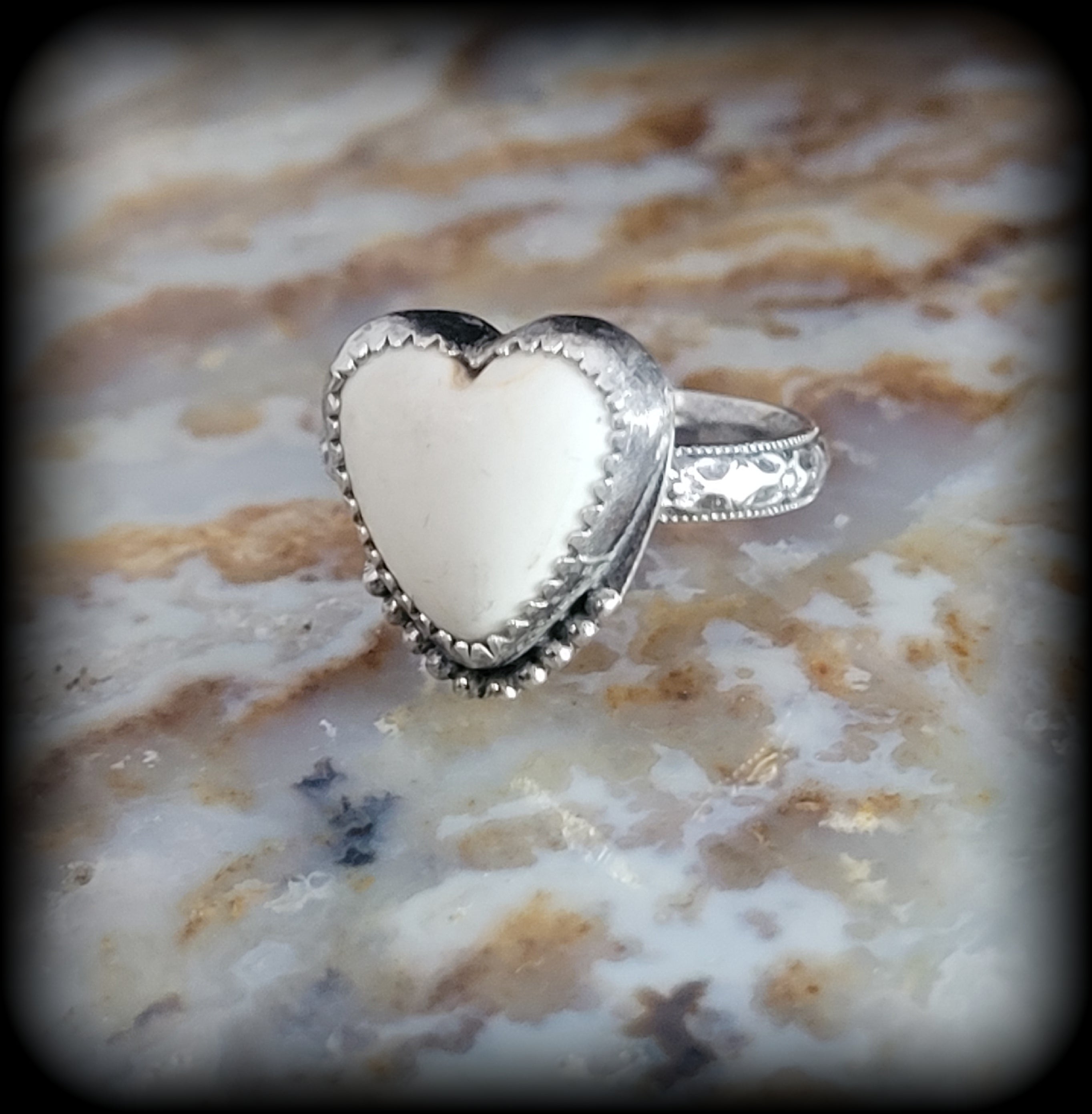 Howlite Heart Ring- Size 6