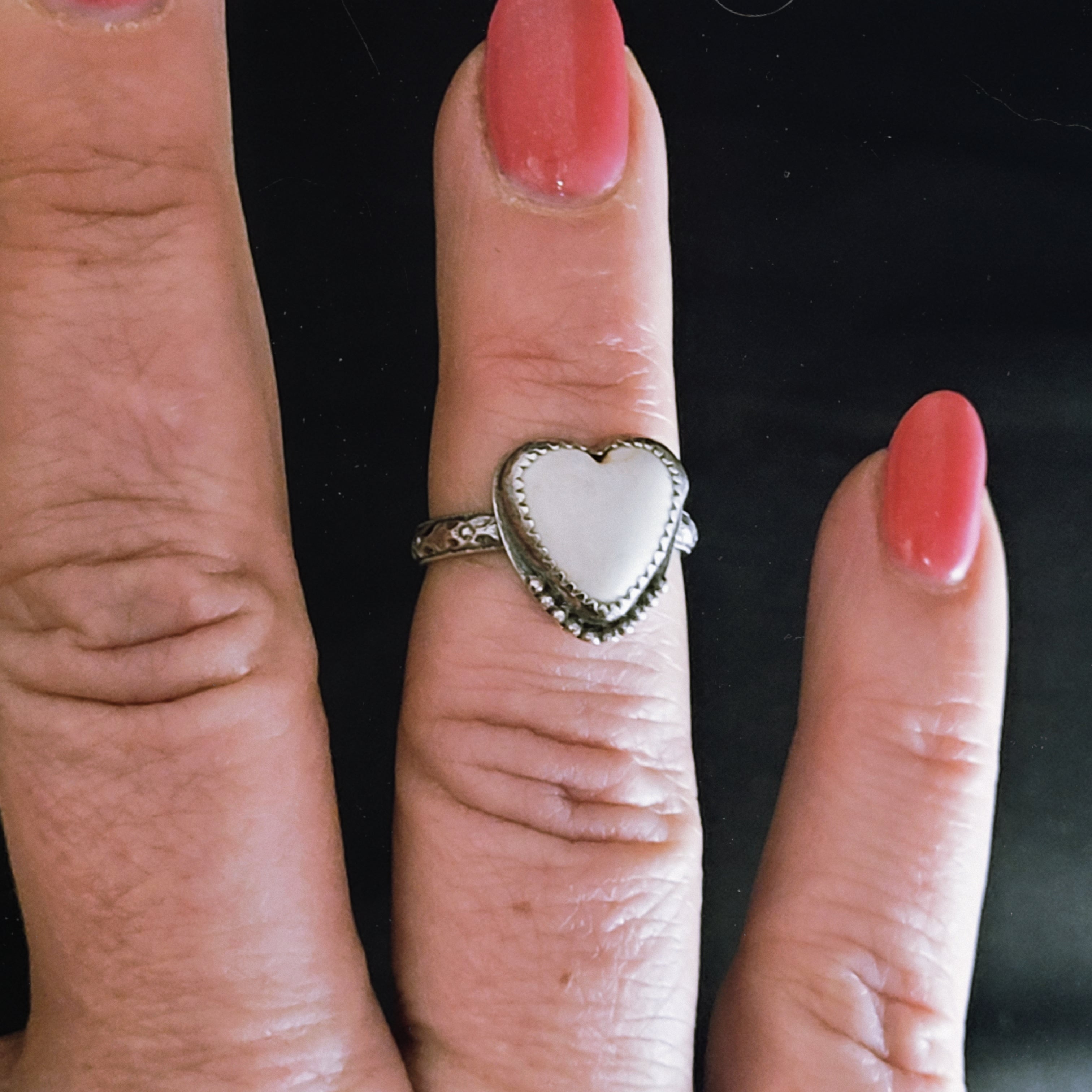 Howlite Heart Ring- Size 6