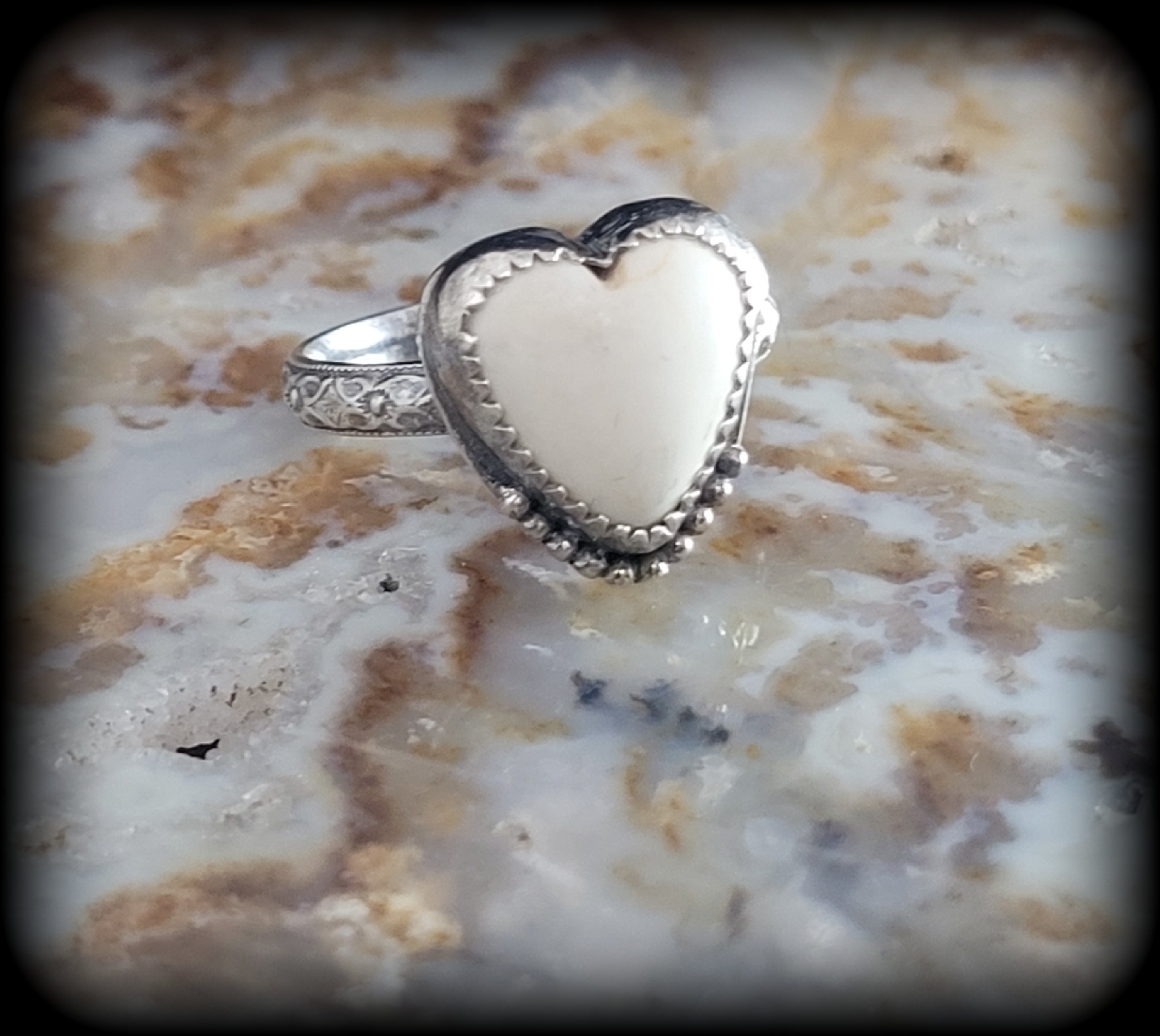 Howlite Heart Ring- Size 6