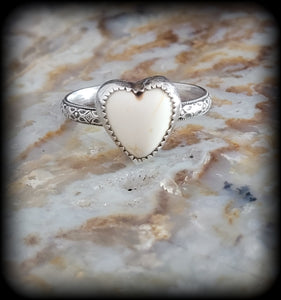 Howlite Heart Ring- Size 11