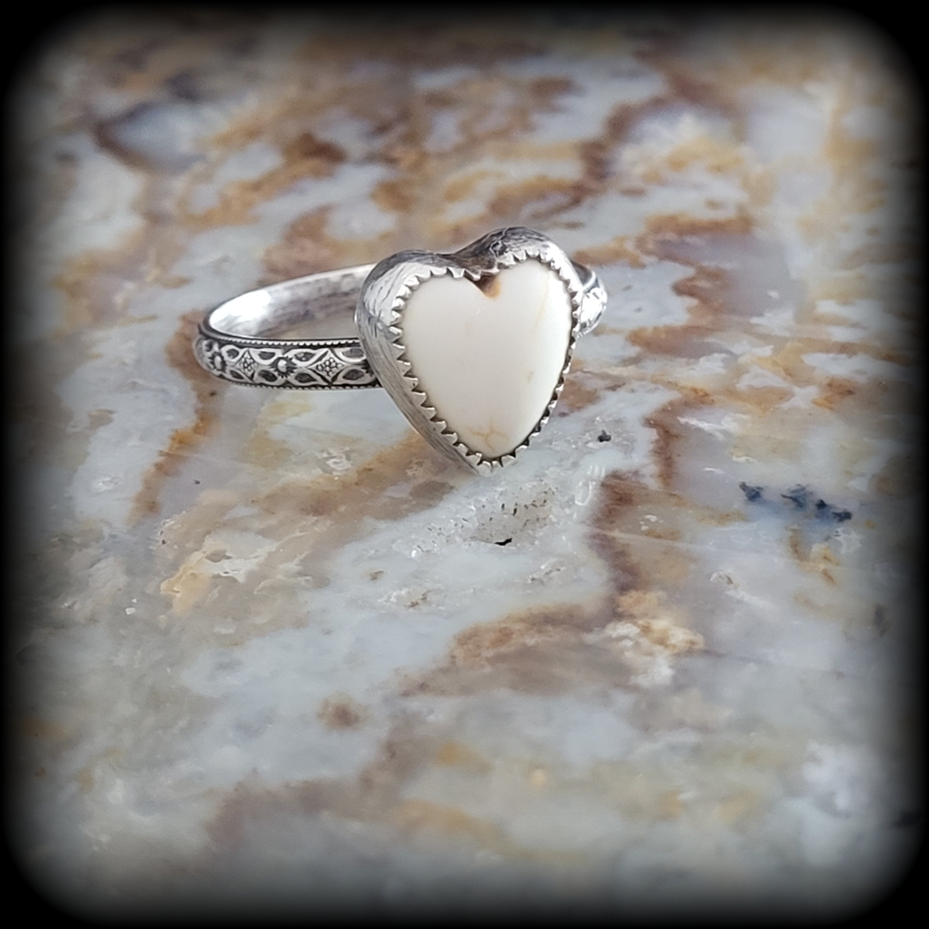 Howlite Heart Ring- Size 11