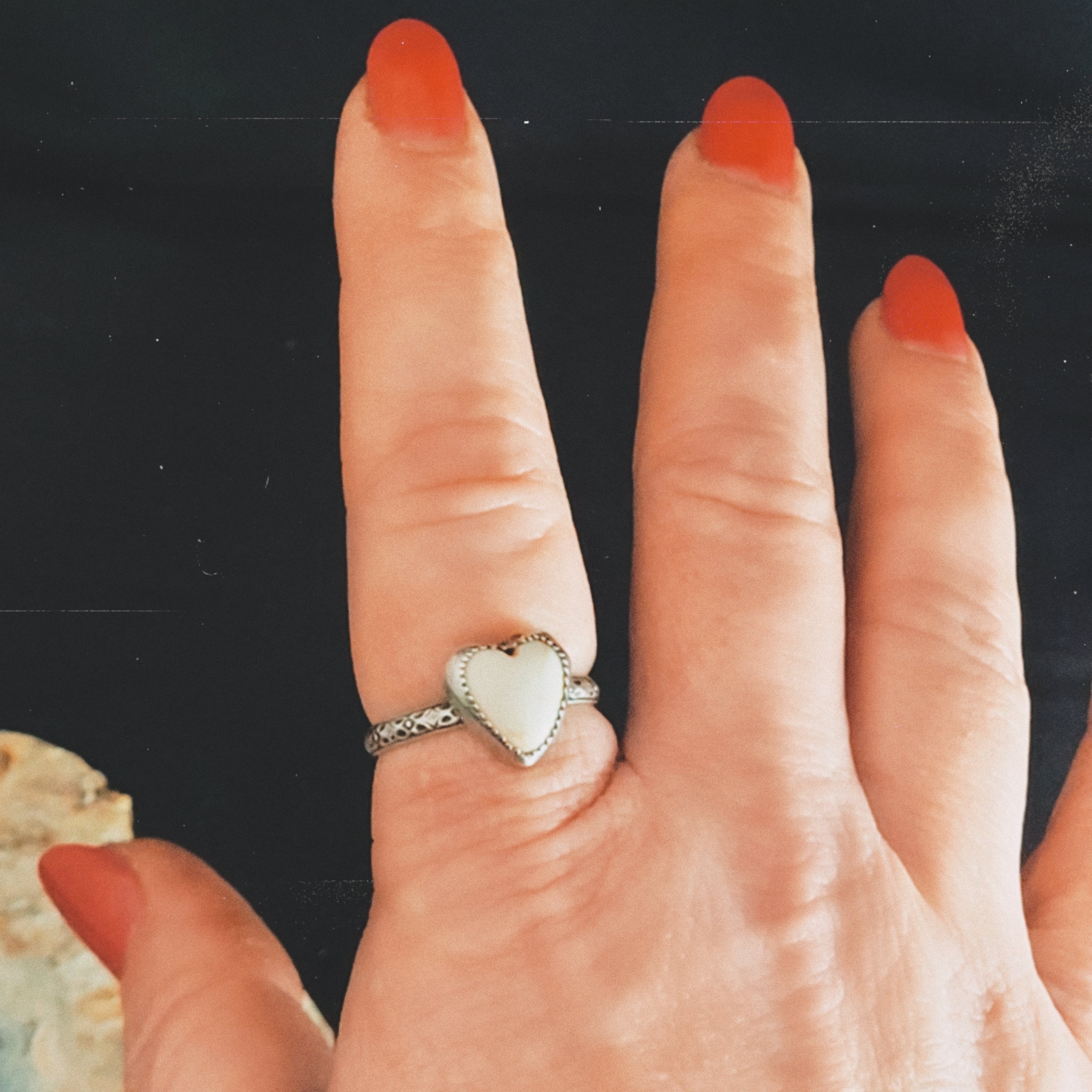 Howlite Heart Ring- Size 11