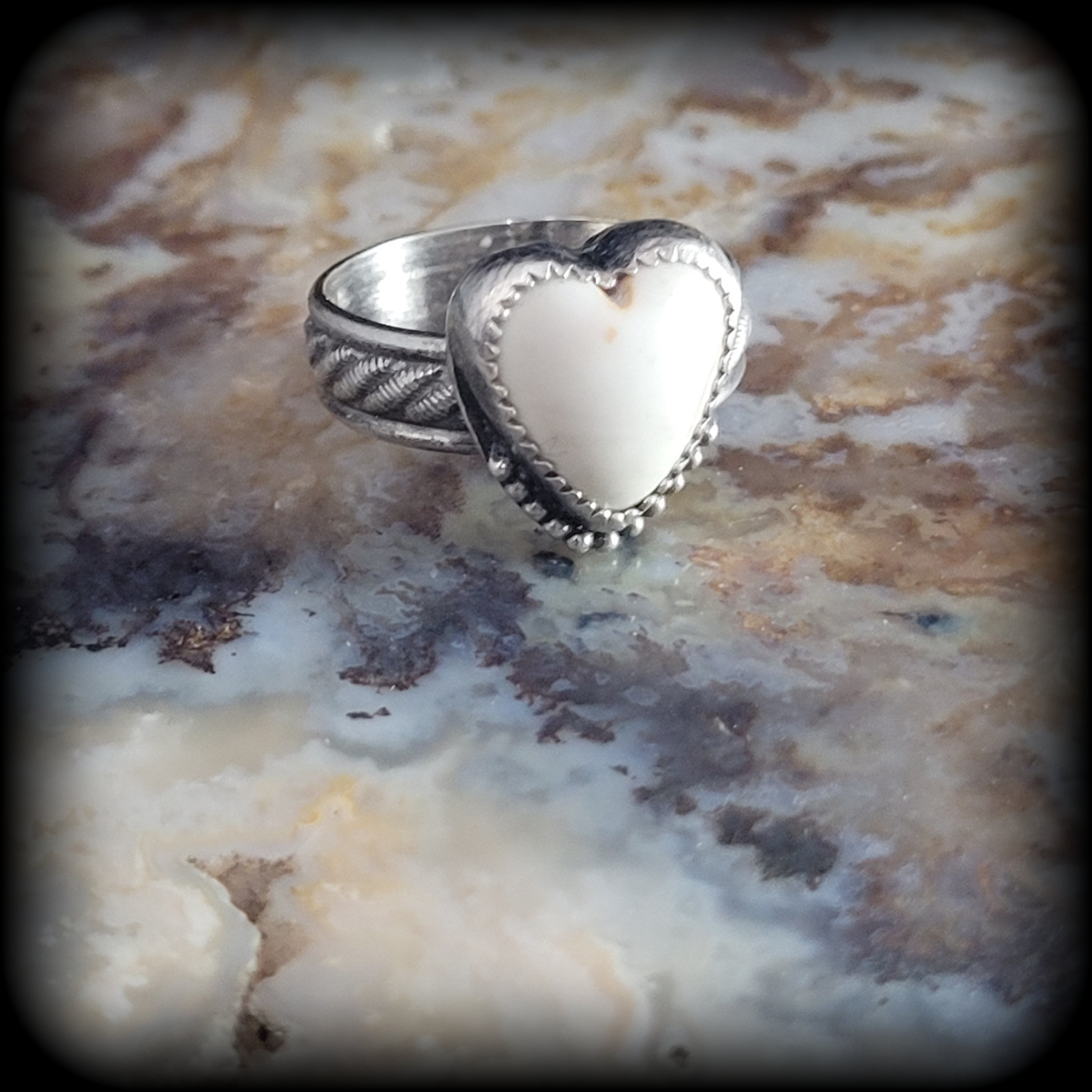 Howlite Heart Ring- Size 7