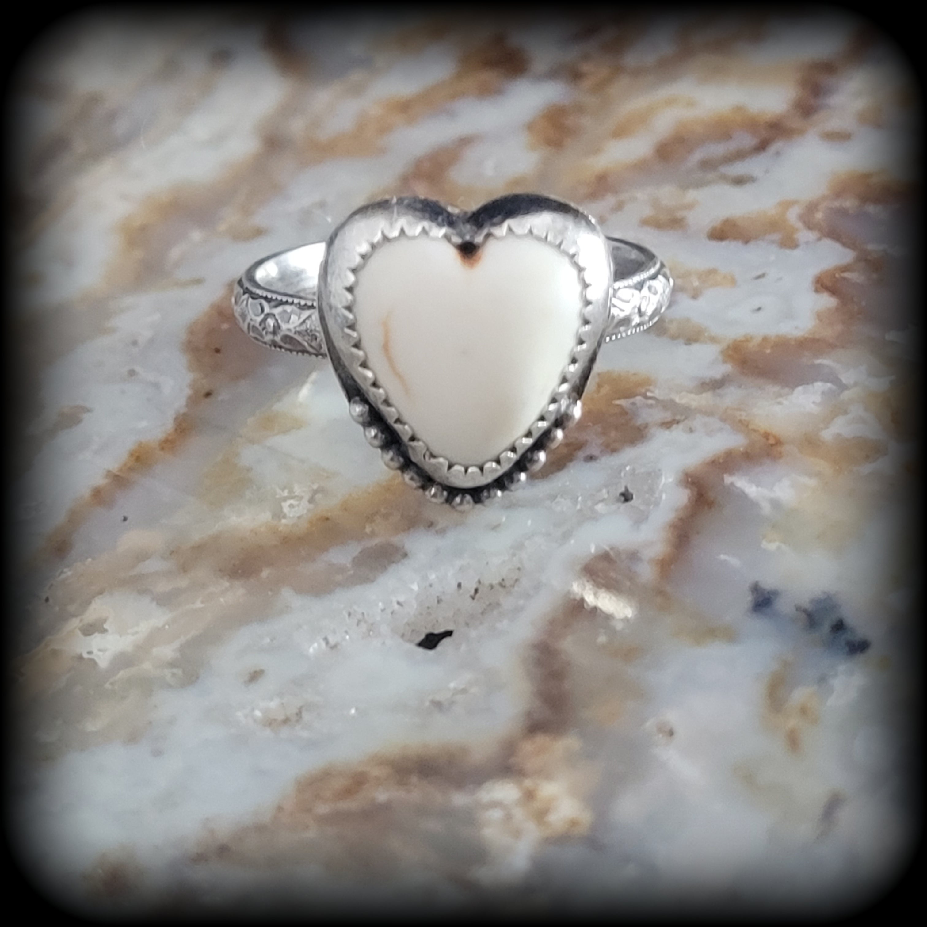 Howlite Heart Ring- Size 8