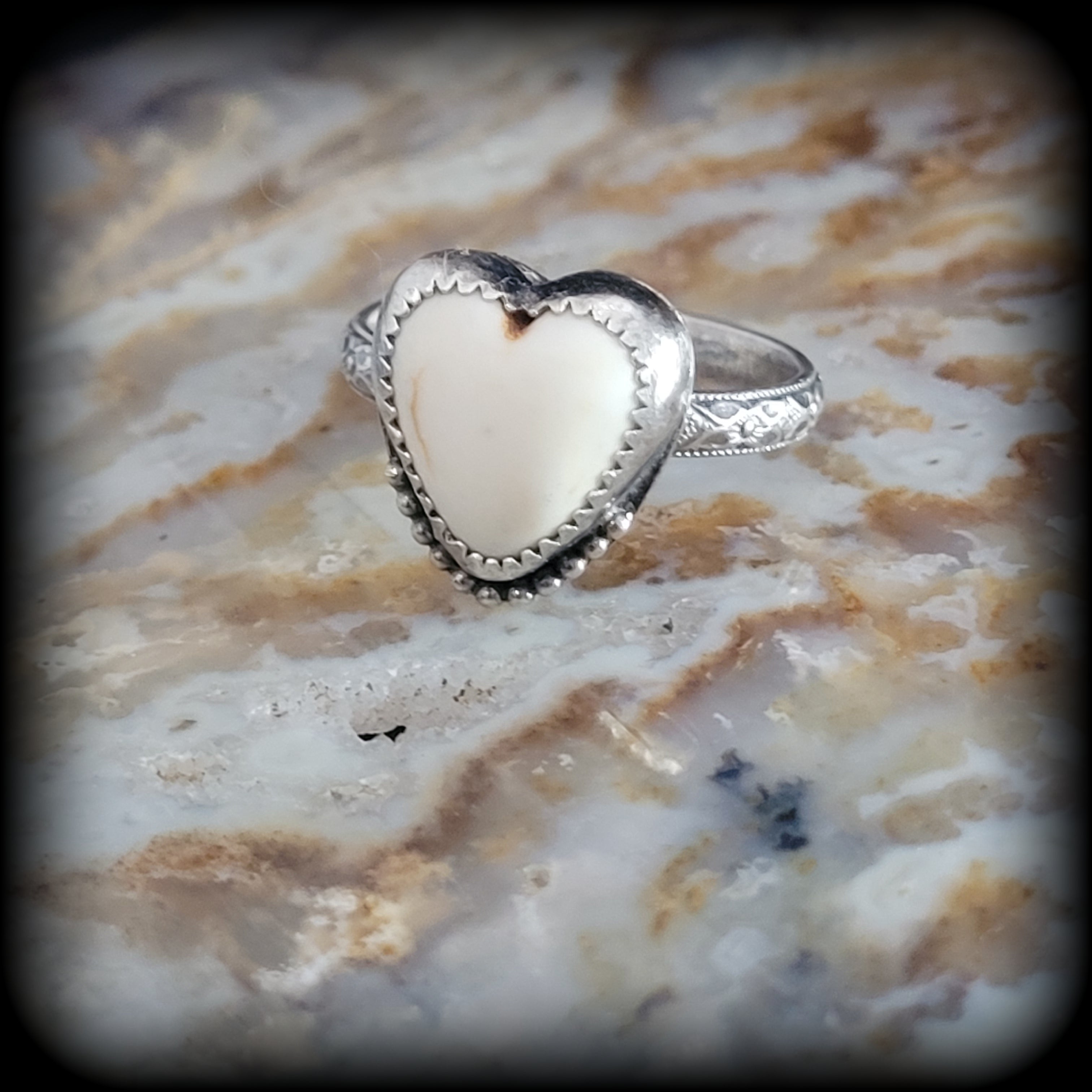 Howlite Heart Ring- Size 8