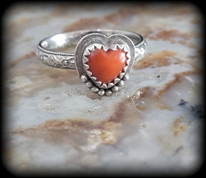 Coral Heart Ring- Size 6