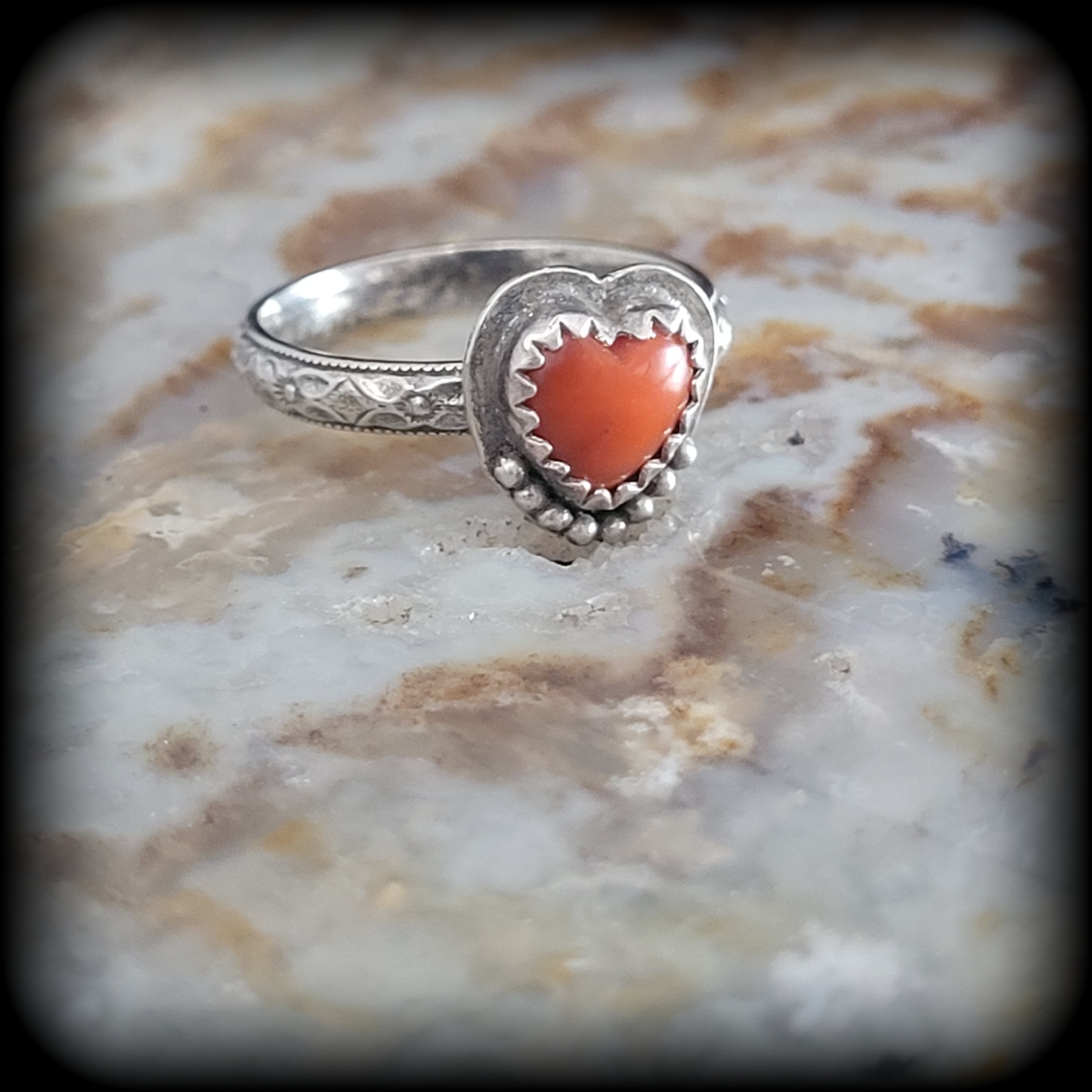 Coral Heart Ring- Size 6