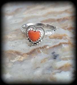 Coral Heart Ring- Size 6