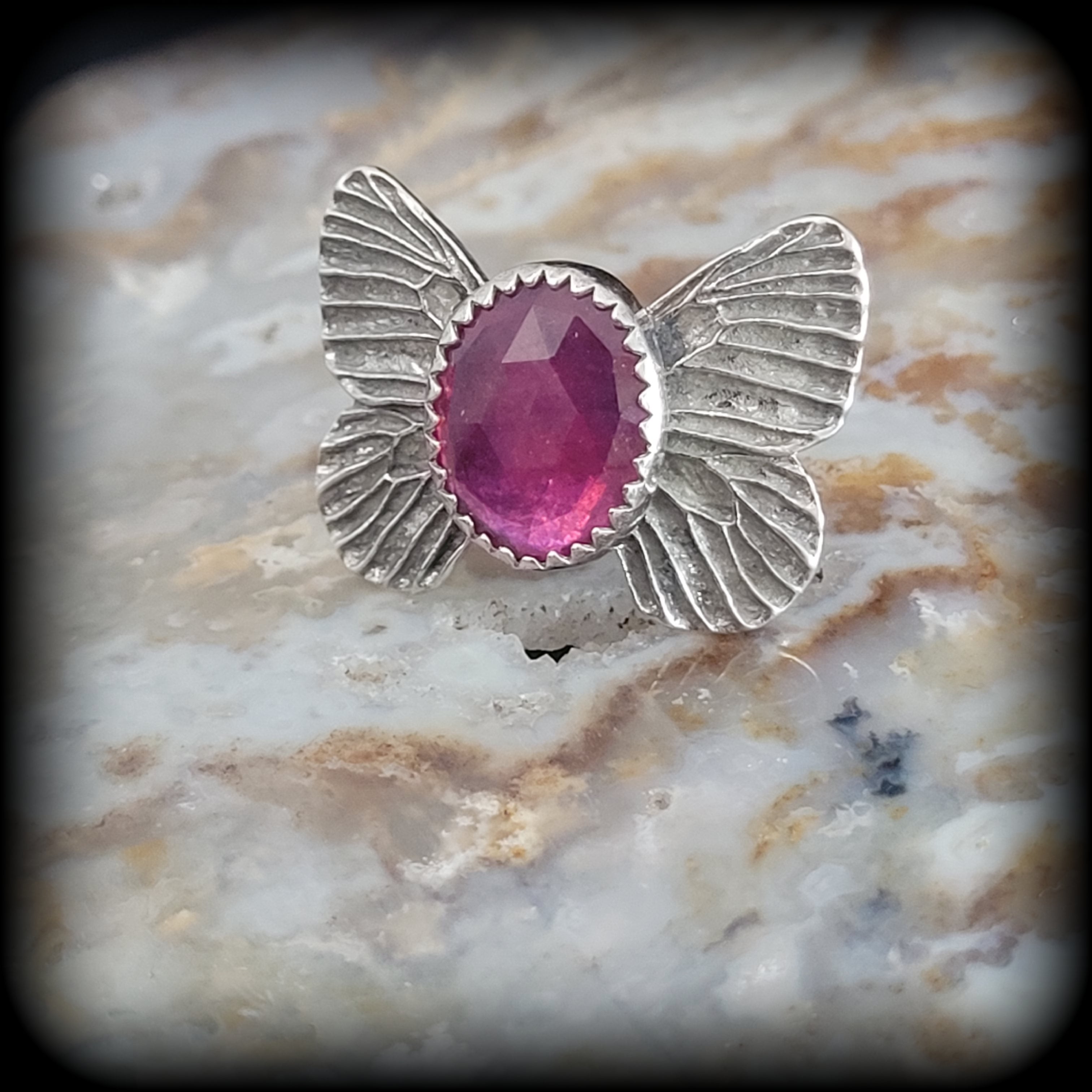 Pink Sapphire Butterfly Ring- Size 6