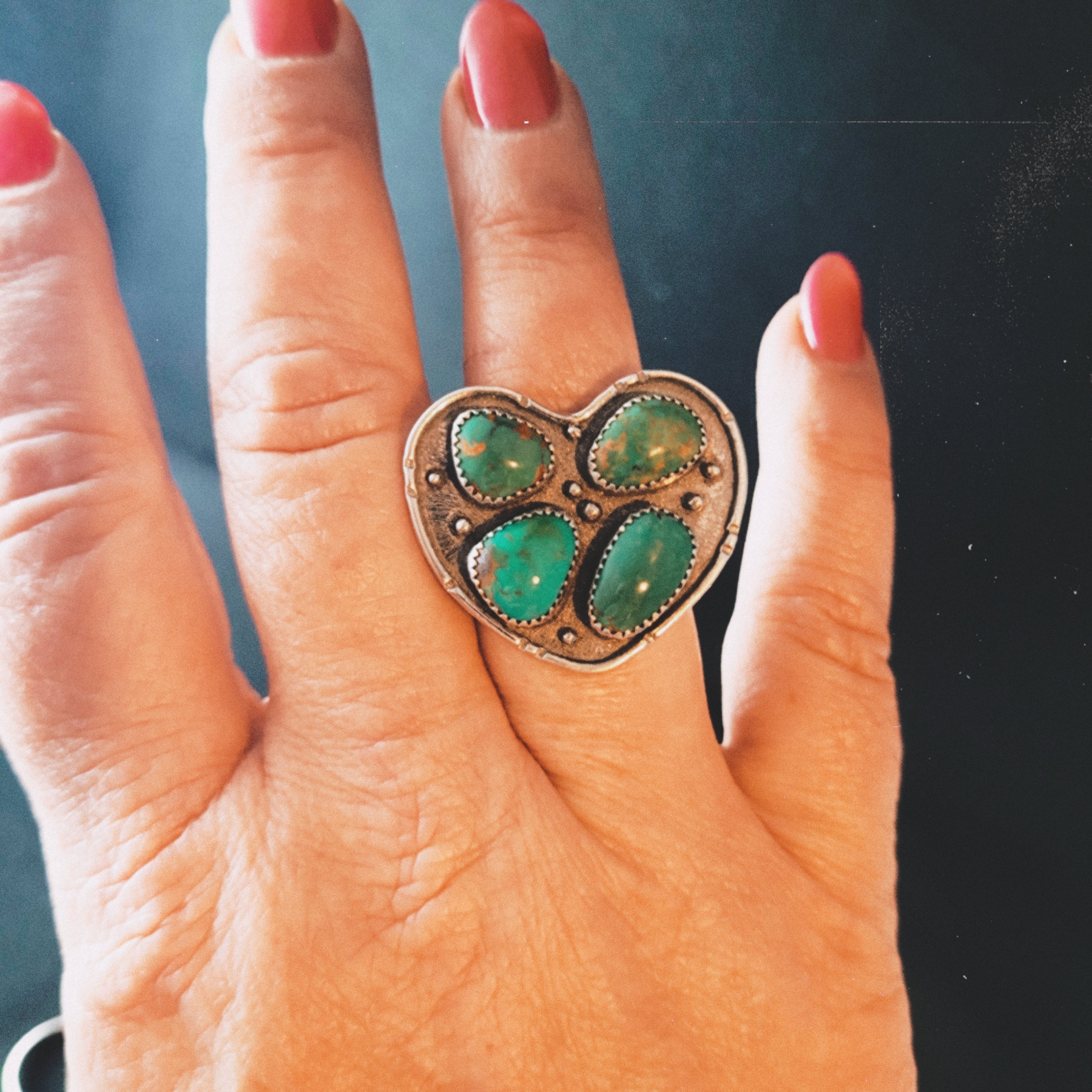 Kingman Turquoise Heart Ring- Size 9