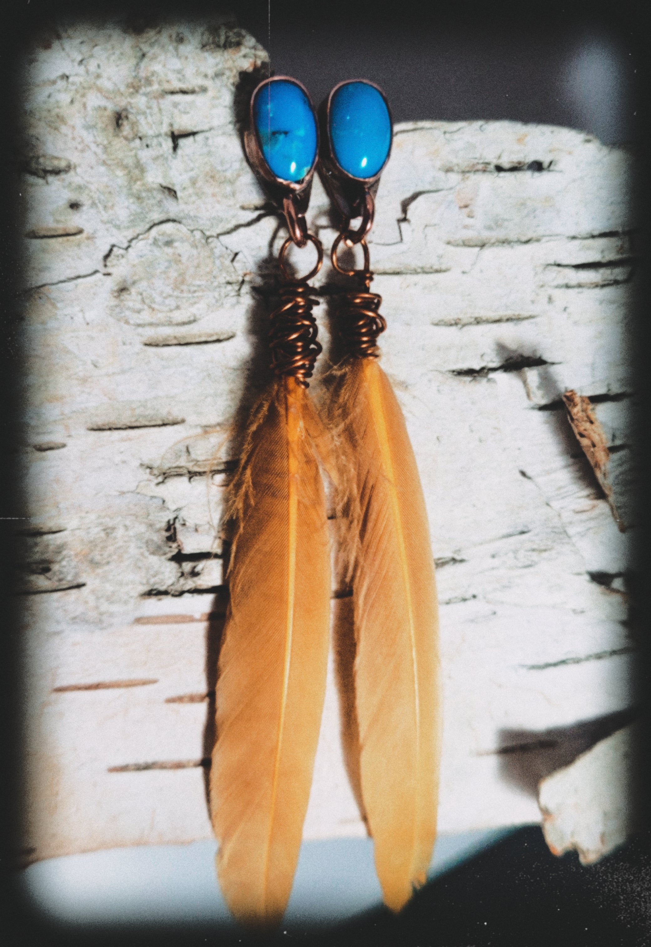 Sleeping Beauty Turquoise Feather Earrings